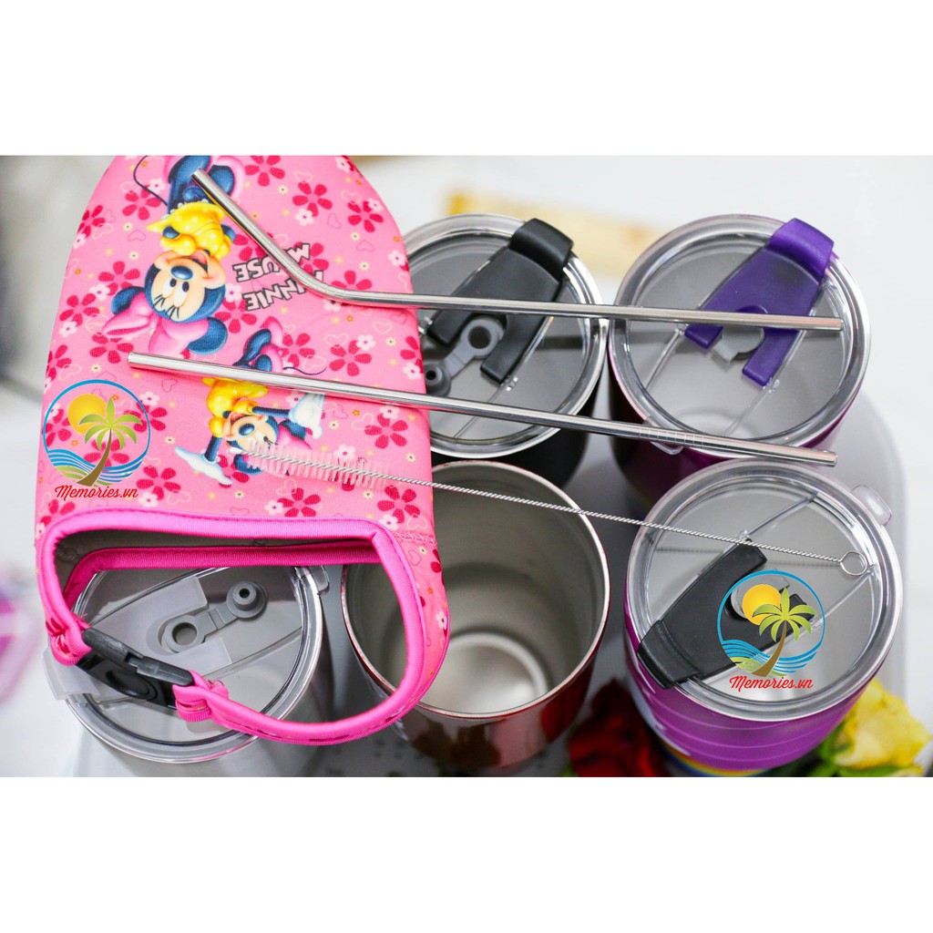 Ly Giữ Nhiệt Thái Lan 900ml Bằng Inox Sơn Nhám Giọt Nước + Túi Đựng Ly, Ống Hút Inox, Cọ Rửa - Cao Cấp, Chính Hãng
