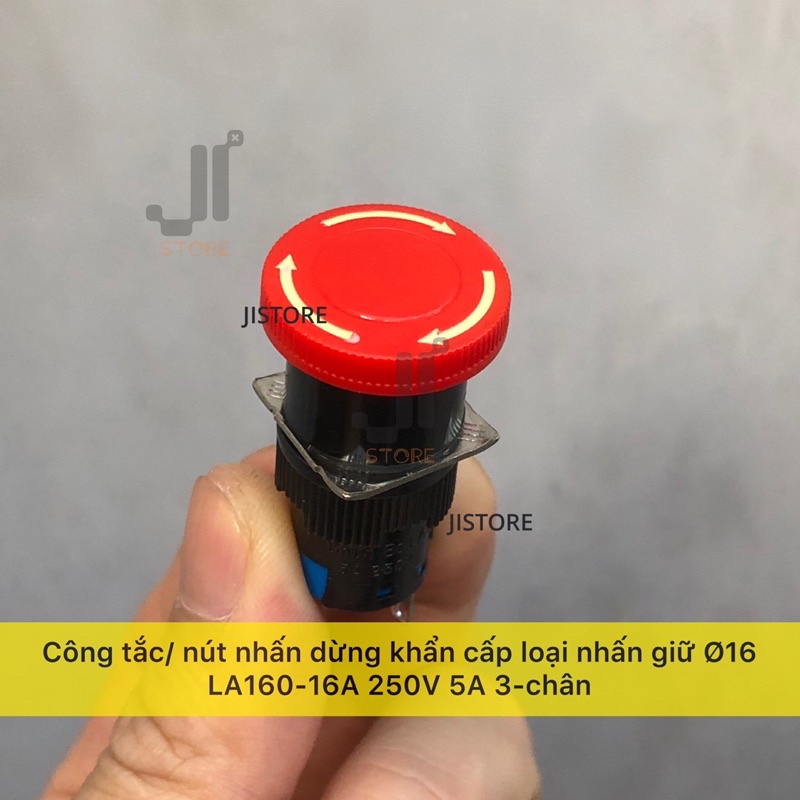 Nút nhấn/ công tắc khẩn cấp resset Ø16 LA160-16 250V 5A, loại nhấn giữ xoay nhả 3 chân Emergency STOP Push Button Switch