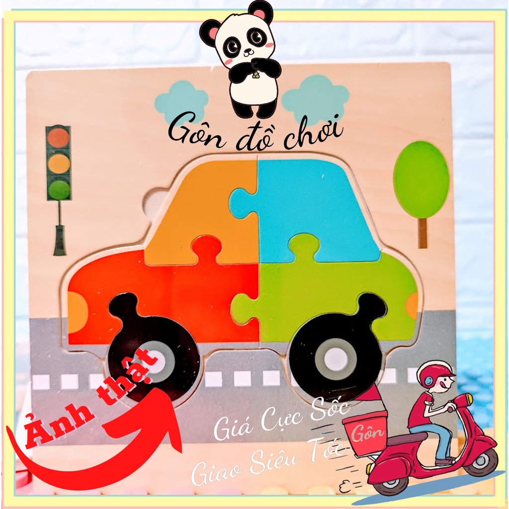 Tranh Ghép Hình Động Vật 3D Bằng Gỗ Cho Bé 15x15 cm Gôn đồ chơi