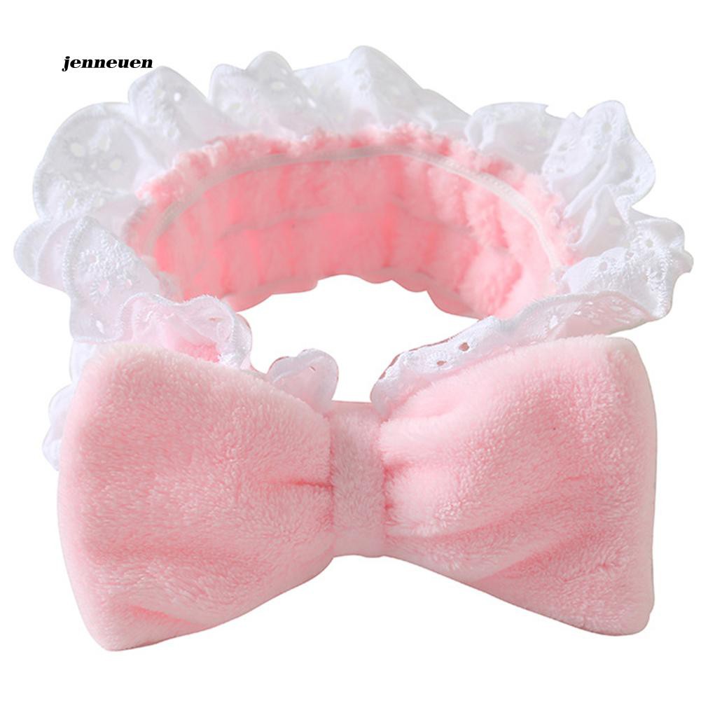 [Hàng mới về] Băng đô trang điểm co giãn phối nơ viền ren dễ thương cho nữ