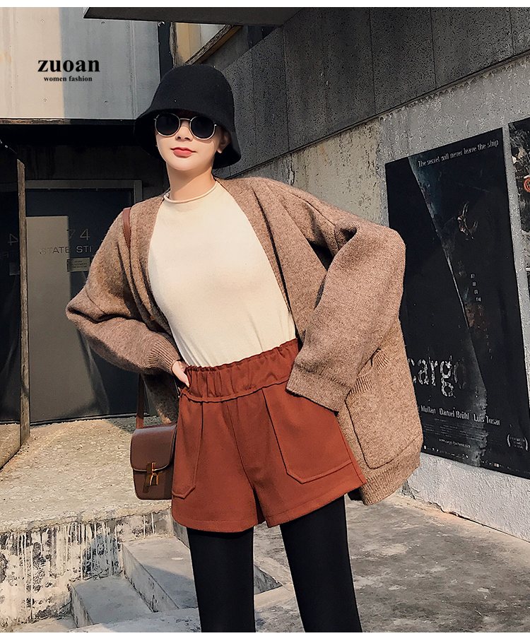 SUXI Quần Short Len Dáng Chữ A Ống Rộng Lưng Cao Thời Trang Thu Đông Cho Nữ