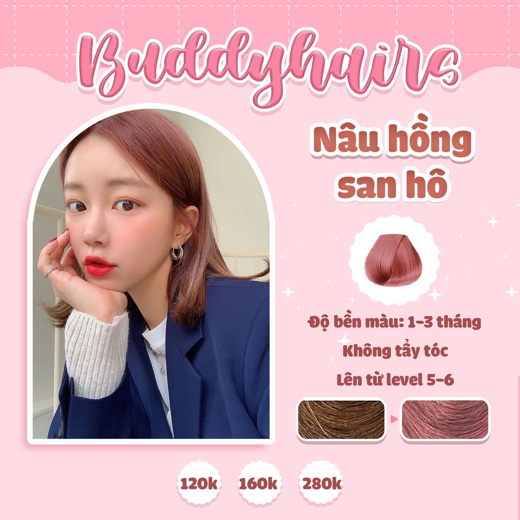 Thuốc nhuộm tóc màu Nâu hồng san hô không cần dùng Thuốc tẩy tóc Buddy  của Buddyhairs, Buddy.hairs, Buddy.hair