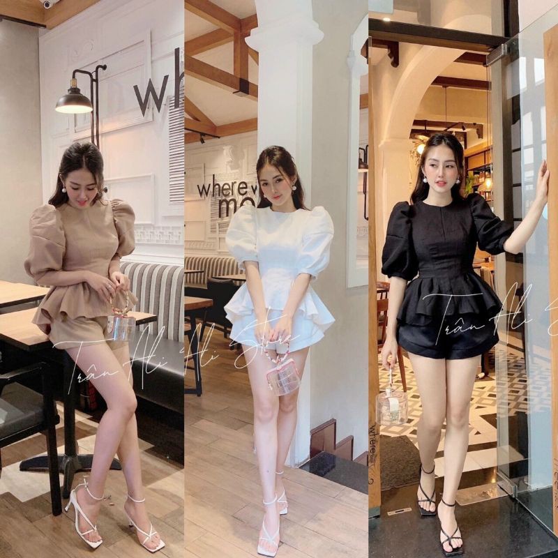 💜Thời trang nữ đẹp🍃 Sét áo cổ tròn tay phồng