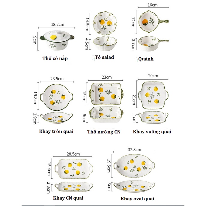 ❌THANH LÝ XẢ KHO❌ Bát đĩa sứ vẽ tay dâu tây/chanh nhiều size, sứ cao cấp xuất khẩu