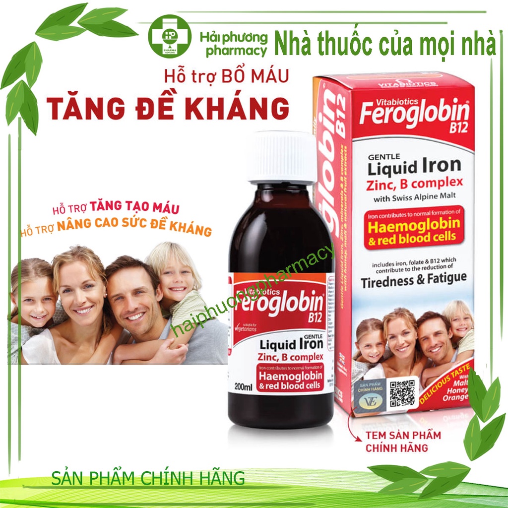 Siro bổ máu Vitabiotics FEROGLOBIN B12 Liquid- Hỗ trợ Tăng tạo máu, hỗ trợ nâng cao sức đề kháng