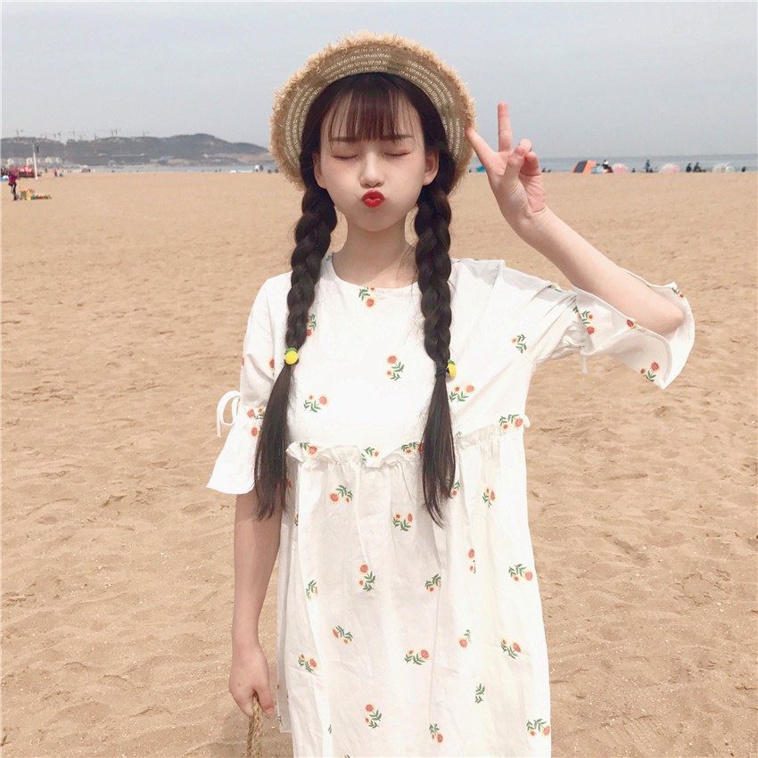 váy ulzzang đầm babydoll hoa váy nữ đẹp bbd trắng vàng hồng kiểu Hàn Quốc dáng rộng | BigBuy360 - bigbuy360.vn