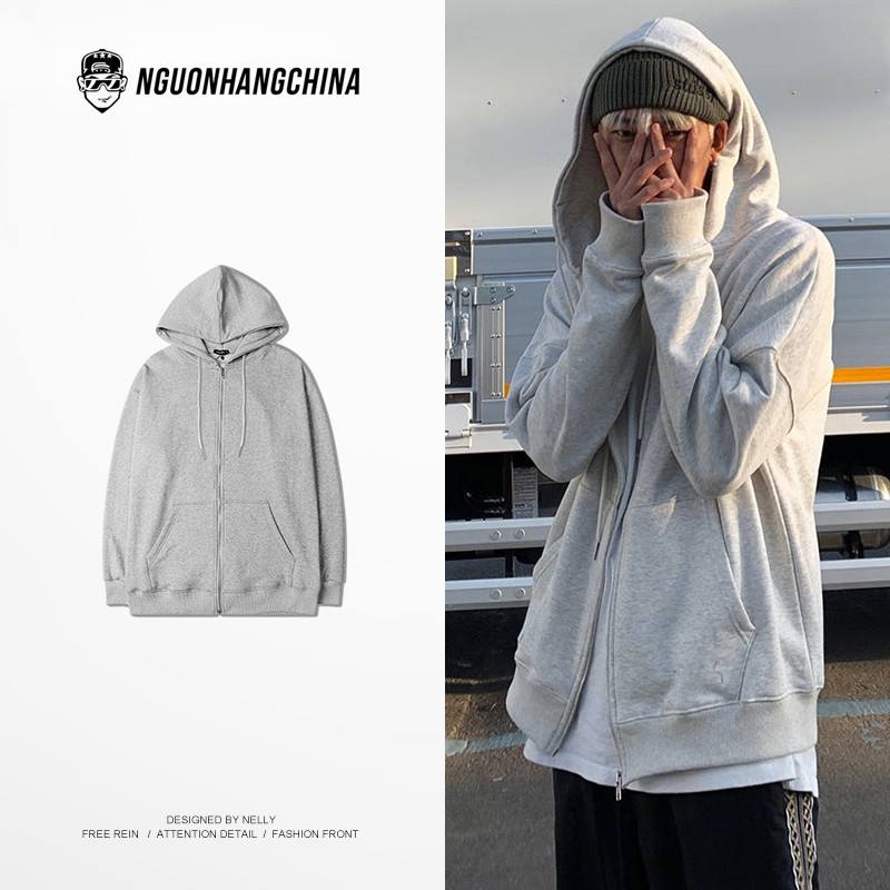 Áo Hoodie Nelly Heybig có khoá kéo Basic Trơn 6 màu