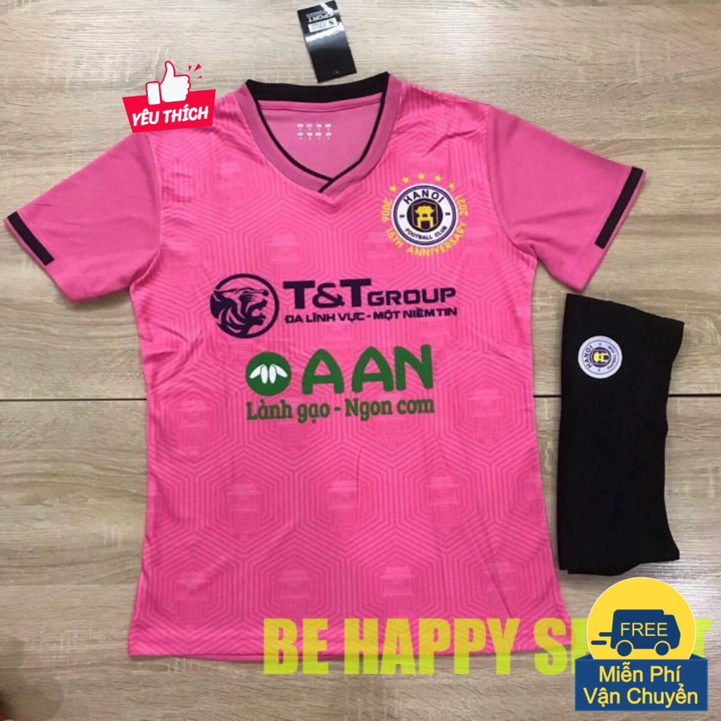 🏆 Bộ Quần Áo Bóng Đá Nam Hà Nội T&T Màu Hồng Vải Dệt Kim Mặc Nhẹ Mát - Đồ Thể Thao Nam PP Bởi Be Happy Sport