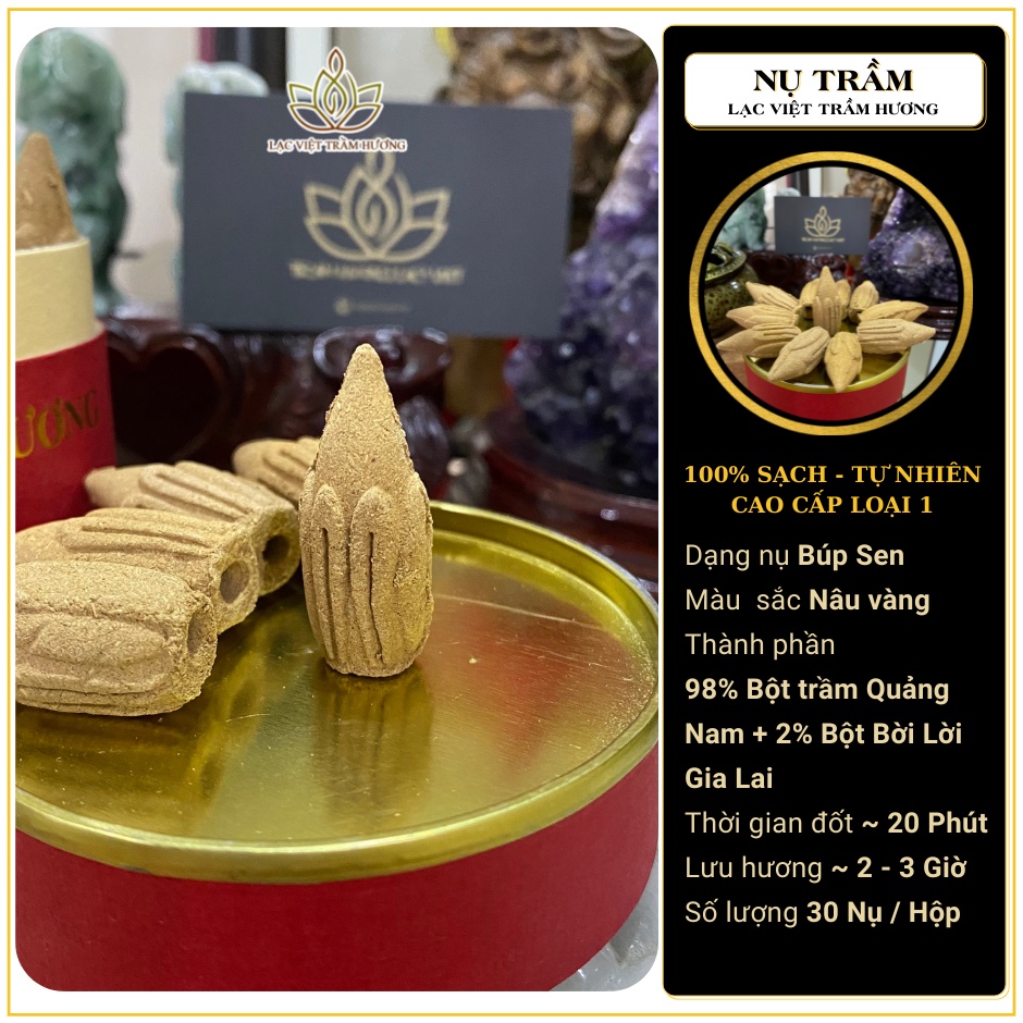 Nhang Nụ Trầm Hương Sạch 100% Tự Nhiên Dòng Cao Cấp Loại 1 - Mua 2 Hộp Tặng 1 Lư Đốt Trầm - Hộp 30 Nụ Trầm Hình Búp Sen