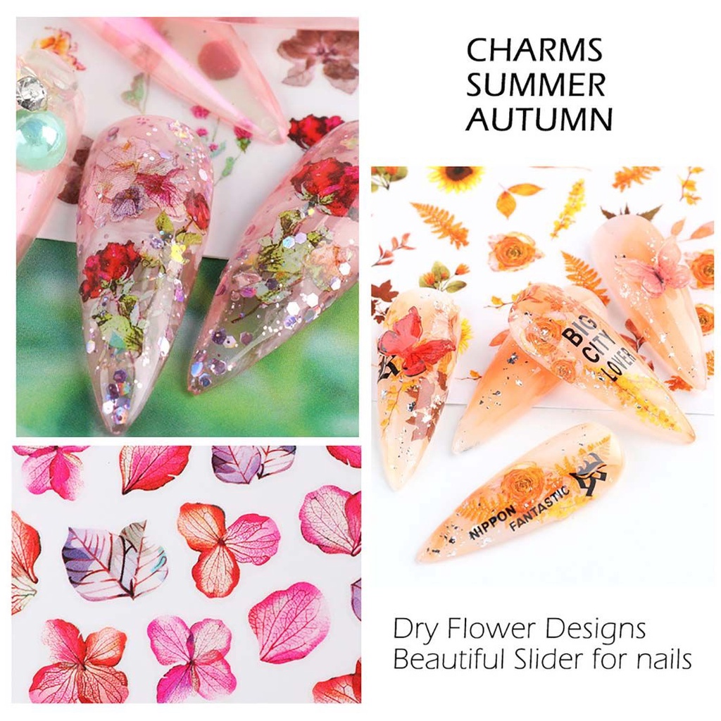 [Hàng mới về] Miếng dán trang trí móng tay mẫu hoa lá ba chiều thời trang diy