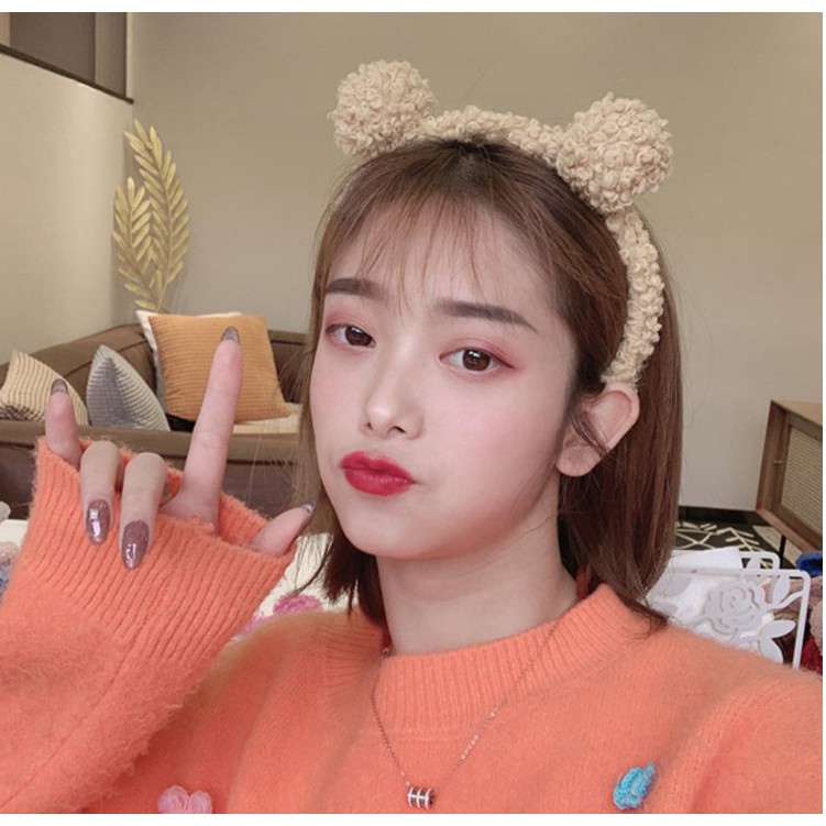 Băng đô rửa mặt cài tóc, bờm tóc len lông cừu tai gấu cute dễ thương thời trang Hàn Quốc BD20 - VHT SHOP