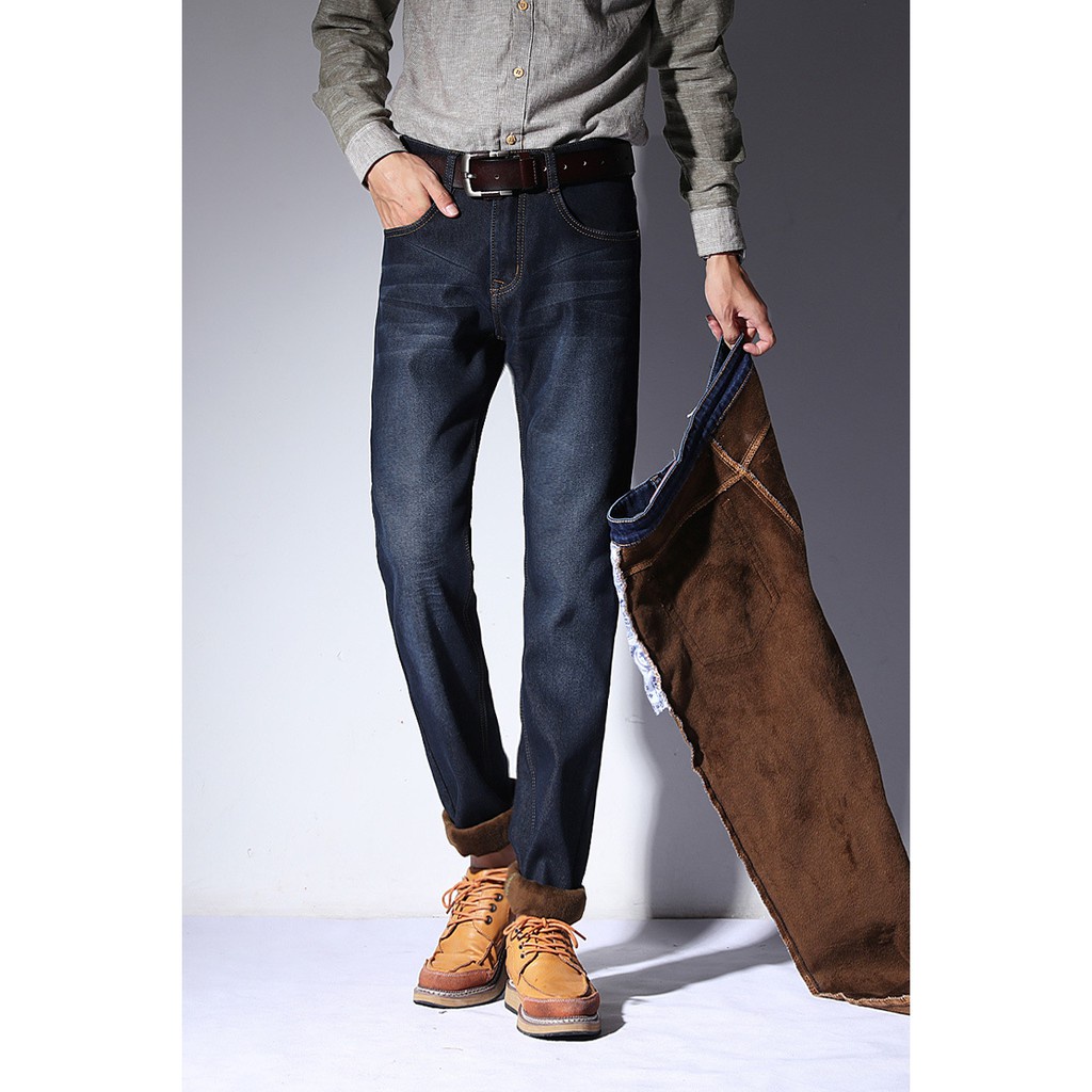 Quần jean nam lót lông giãn cao dày đặc cực ấm