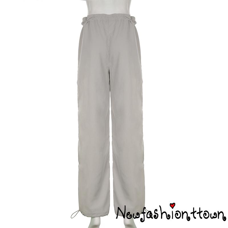 Nfashion-y2k Quần Dây Rút Lưng Vừa Màu Trơn Thư Giãn Có Túi Dành Cho Nữ