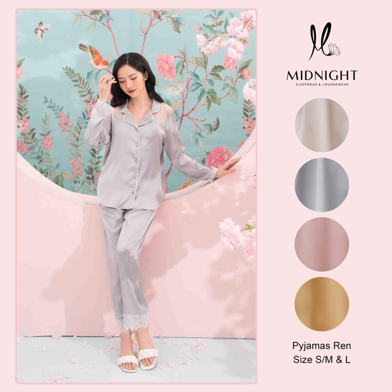 Đồ ngủ mặc nhà Pyjamas ren tay dài quần dài Midnight Sleepwear