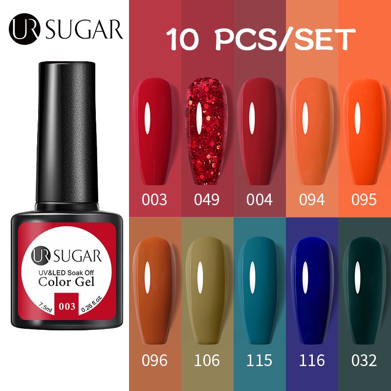 Bộ 10 lọ gel sơn móng tay Ur Sugar 7.5ml nhiều màu sắc