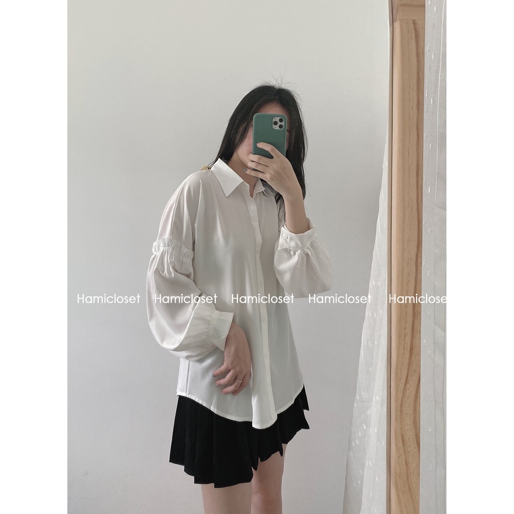 Áo sơ mi trắng dáng rộng tay bo xinh xắn mã A021