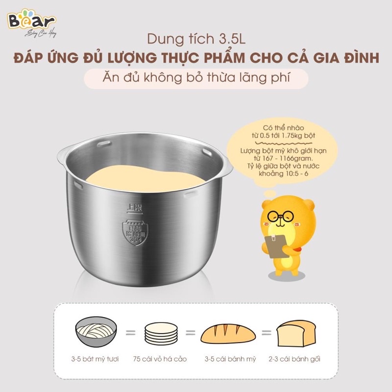 Máy làm bánh, Máy trộn bột, nhồi bột làm bánh Bear HMJ-A50B1 bảo hành chính hãng 18 tháng