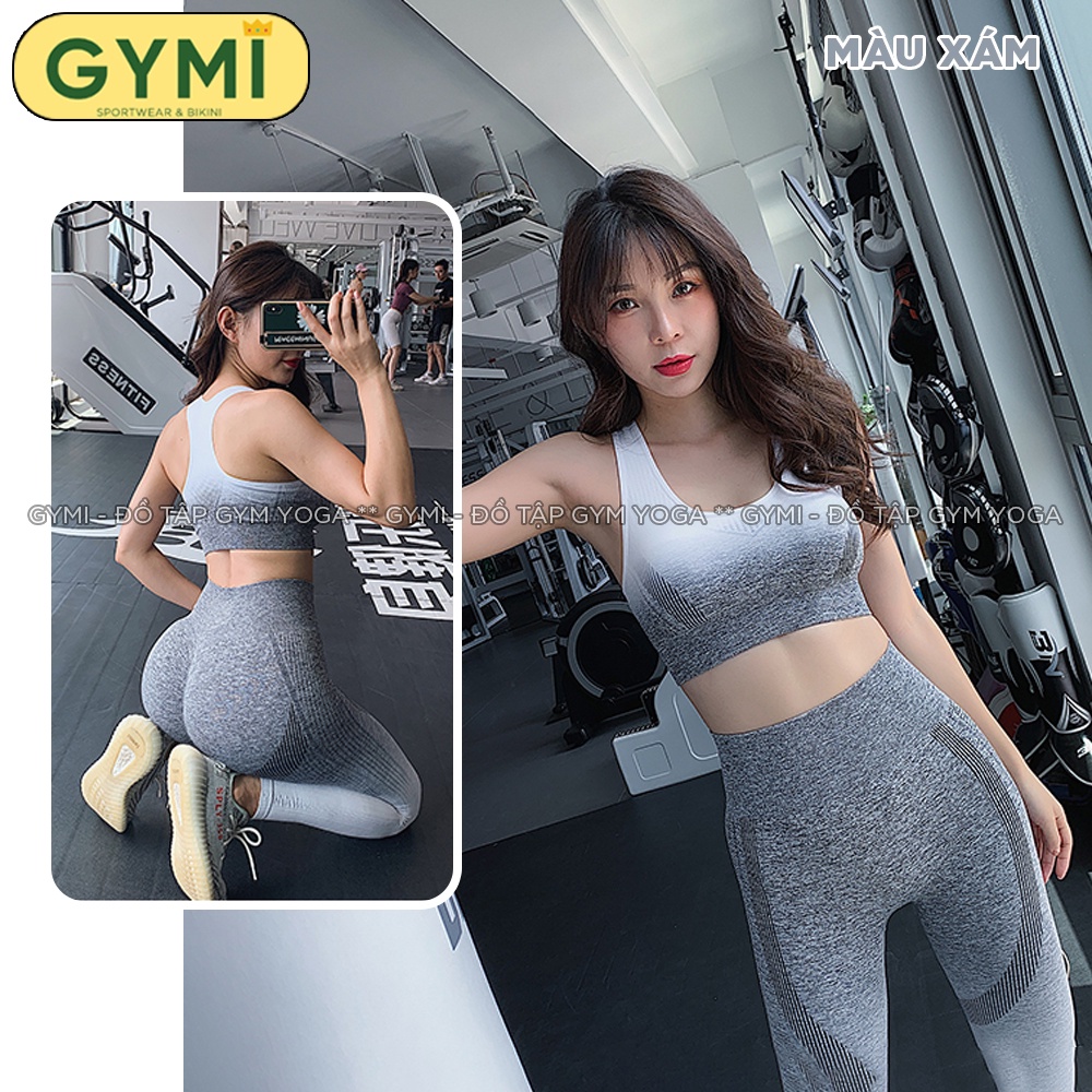 Set bộ đồ tập gym yoga nữ GYMI SET10 gồm áo bra và quần legging chun mông thể thao phối màu loang chất dệt co giãn