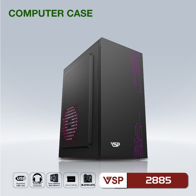 Vỏ máy tính Case VSP 2885 (Mini-ATX/M-ATX/ITX) Không FAN Chính hãng phân phối