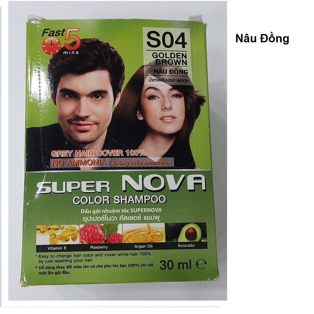 Dầu Gội Nhuộm Tóc Thảo Dược Phủ Bạc Super Nova Màu Đen, Nâu Đồng, Nâu Hạt Dẻ, Nâu Đen