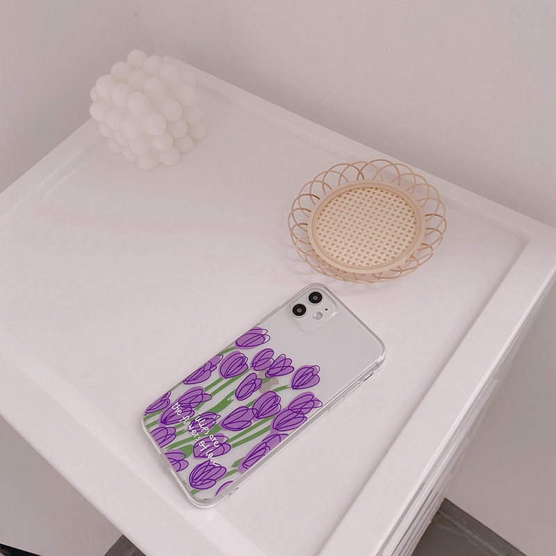 Ốp điện thoại TPU silicon dẻo họa tiết hoa tulip tím chống sốc cho IPHONE 11 PRO MAX X XS XR XSMAX 7 8 PLUS | BigBuy360 - bigbuy360.vn