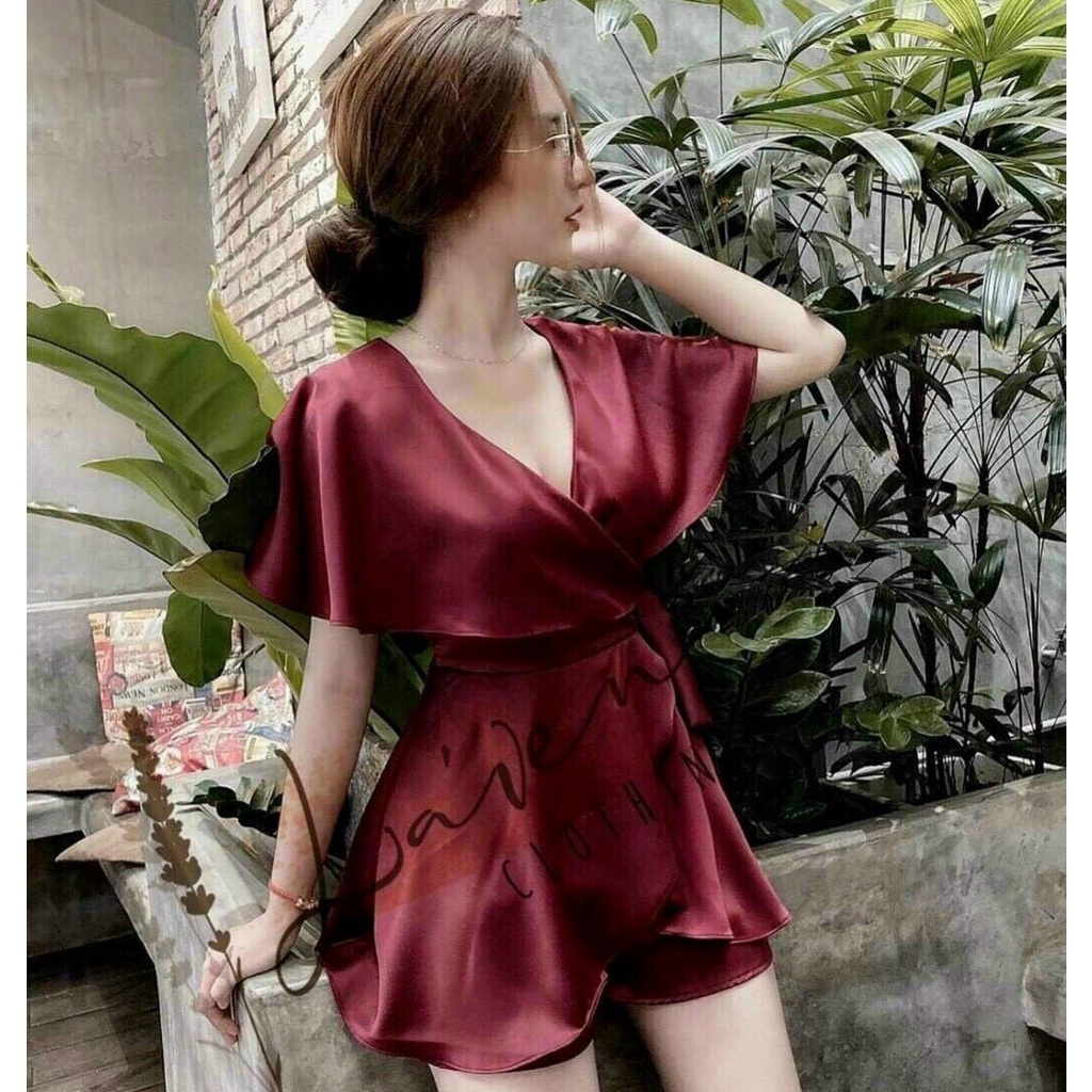 Jumpsuit Thời Trang Nữ Bèo Ngực Đắp Chéo Cột Nơ Diện Đồ Đi Chơi Tiệc Sành Đi02