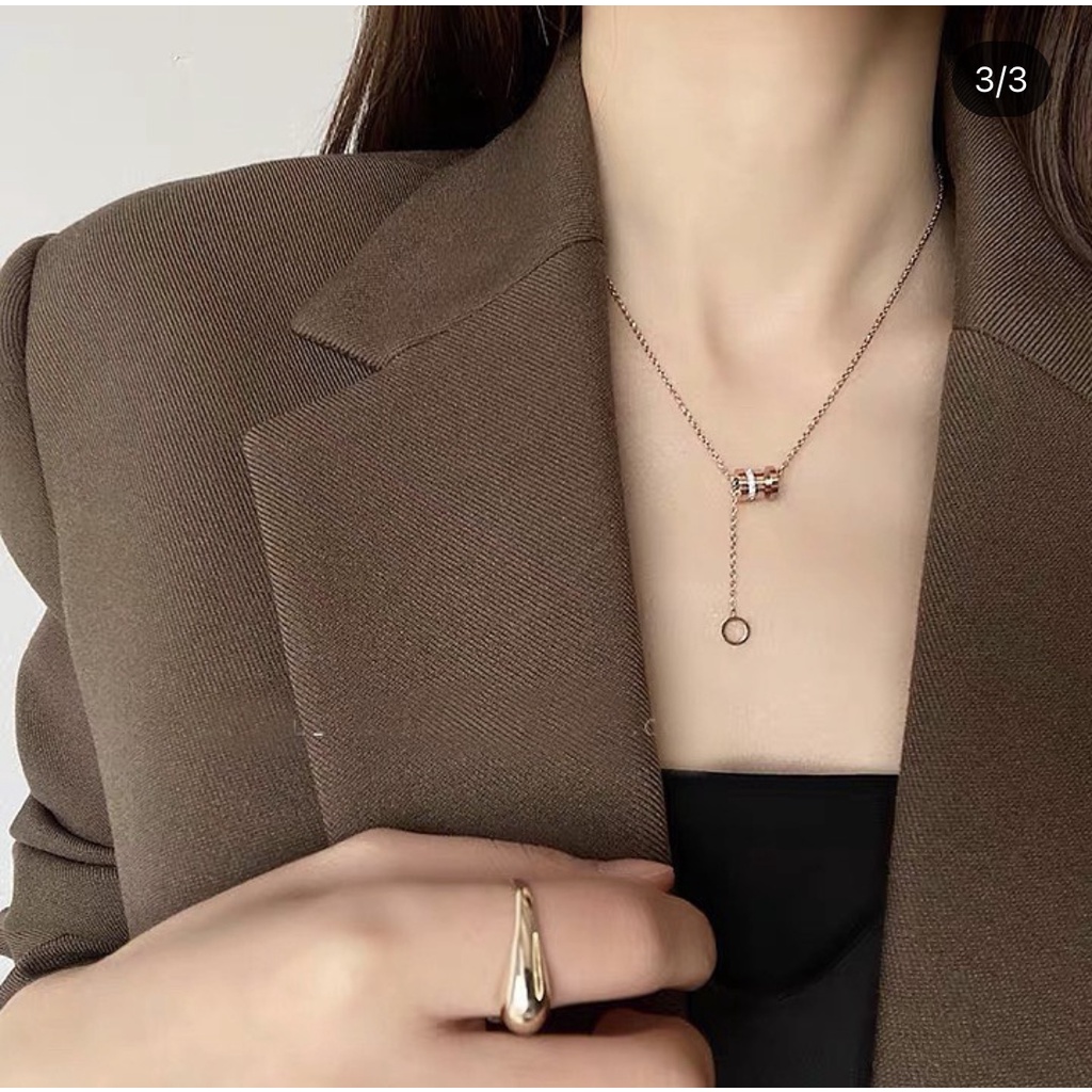 Dây chuyền Vòng cổ Choker TITAN màu Rose Gold  charm necklace mặt hình trụ đính đá HALLA DC107 DC109