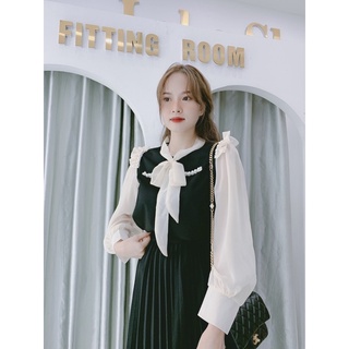 Sơ mi nơ đính ngọc Tiểu thư