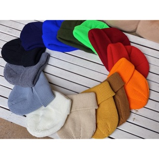 MŨ LEN BEANIE Dáng Ngắn Nhiều Màu Kiểu Dệt Kim Thời Trang