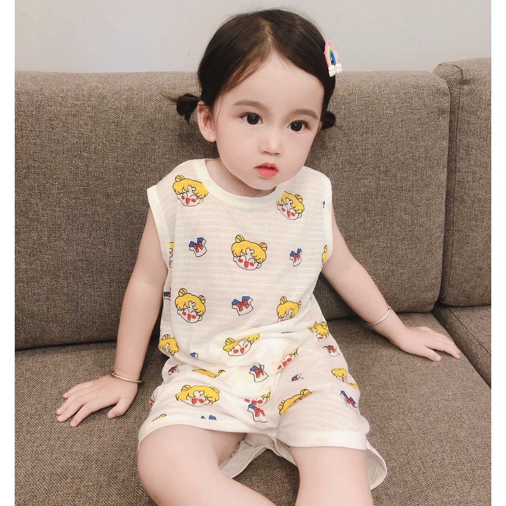 Bộ Đồ Ngủ Liền Thân Không Tay Họa Tiết Hoạt Hình Phong Cách Hàn Quốc Cho Nữ