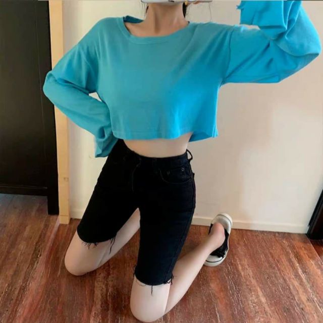 ÁO CROPTOP DÀI TAY REN LƯỚI XUYÊN THẤU MÀU TRƠN SEXY CÁ TÍNH