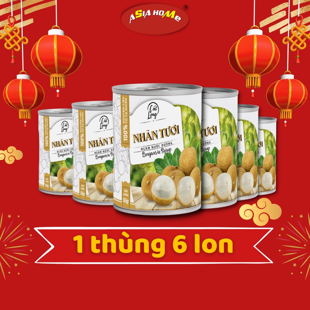 1 thùng 6 lon Nhãn tươi nước đường cao cấp Asia Home Cát Long 565gr