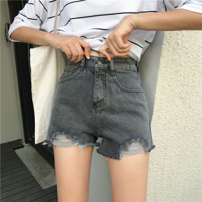 Quần Short Denim nữ ống rộng lưng cao