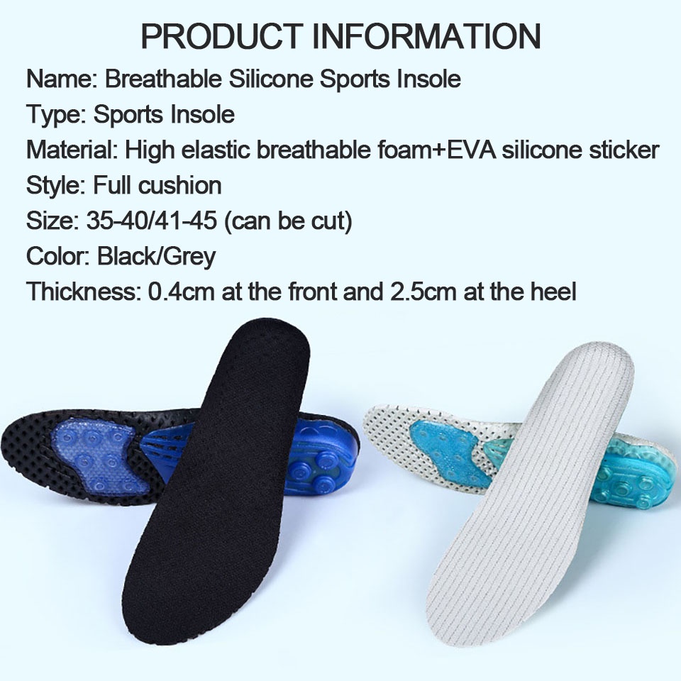 Miếng Lót Giày Thể Thao Bằng Vải Lưới Silicone Co Giãn Chống Sốc Chống Mùi Thoáng Khí