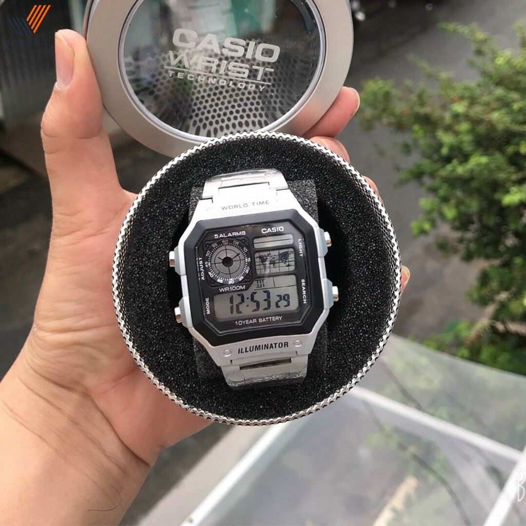 Đồng hồ điện tử nam AE 1200, classic chống nước, dây đeo tay inox bạc, uniex thời trang | BigBuy360 - bigbuy360.vn