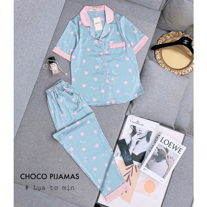 Bộ lụa hãng sam choco lapeony áo ngắn tay quần dài bộ mặc nhà đẹp bộ pijama cao cấp