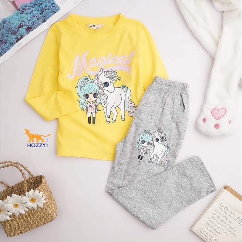 Bộ cotton HM Mickey, elsa, pony dài tay