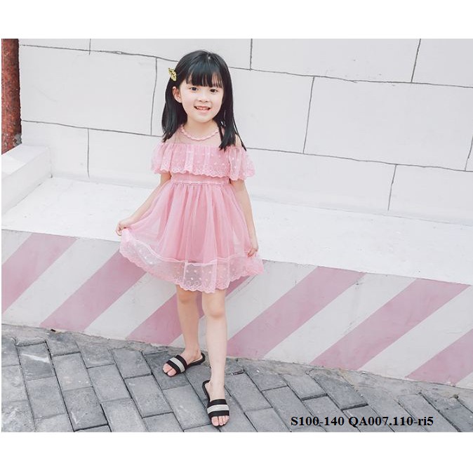 Váy ren hồng bé gái QA007.110 đầm ren công chúa điệu xinh size  S100-140