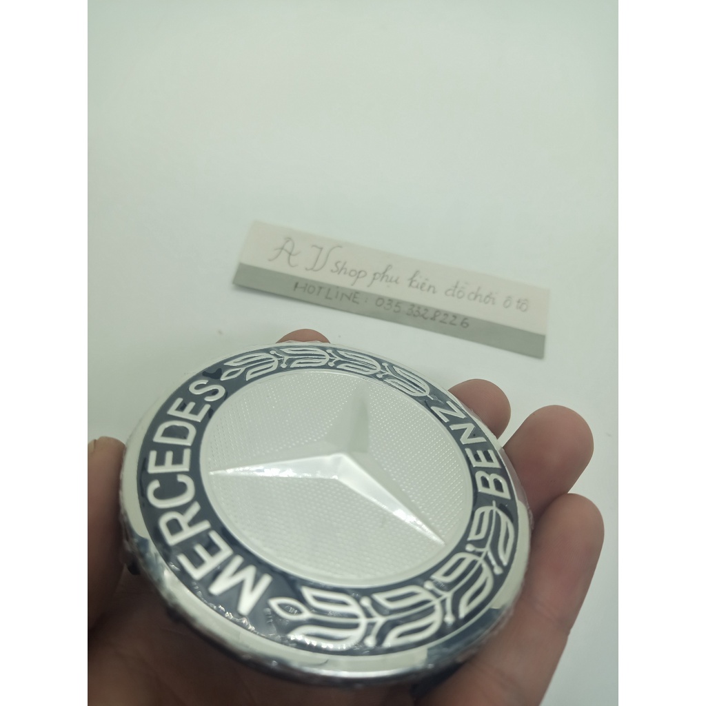 Logo Chụp Mâm Bánh Xe Ô Tô Mercedes Benz Đường Kính 75mm màu xanh