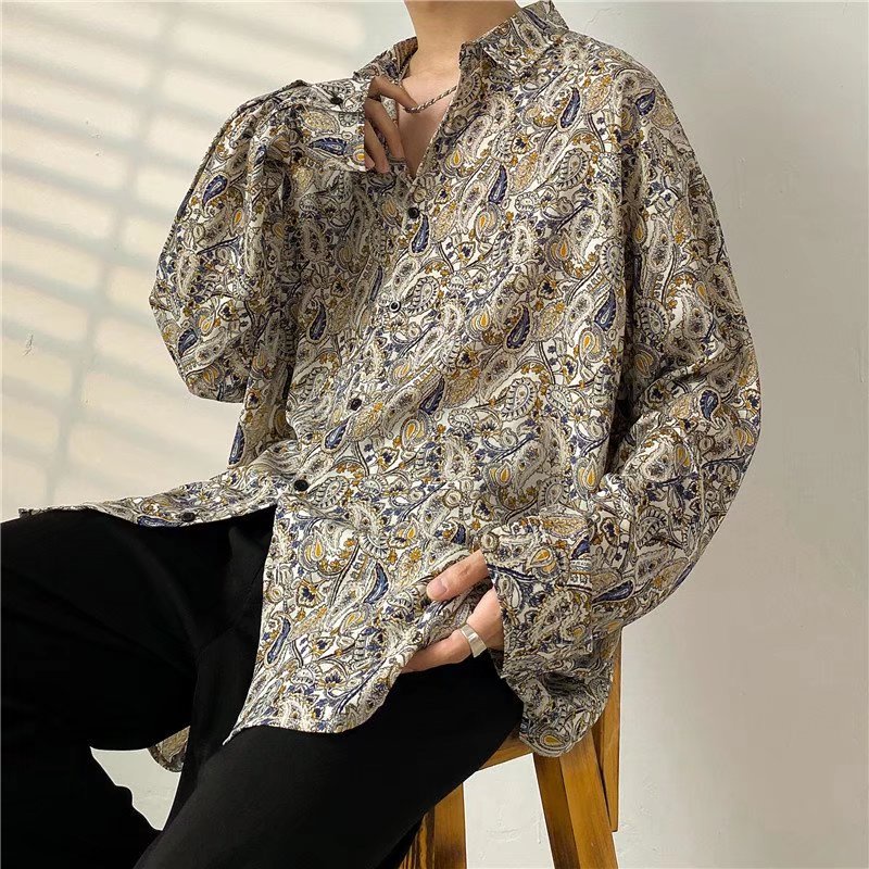 Áo sơ mi tay dài dáng rộng thoải mái phong cách hip hop Hàn Quốc size M-3XL dành cho nam
