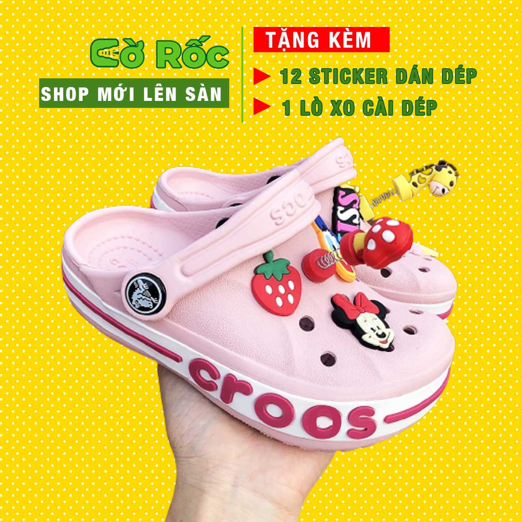 Dép sục cross cho bé gái màu BAY A hồng từ 2 tuổi đến 14 tuổi tăng kèm sticker gắn dép