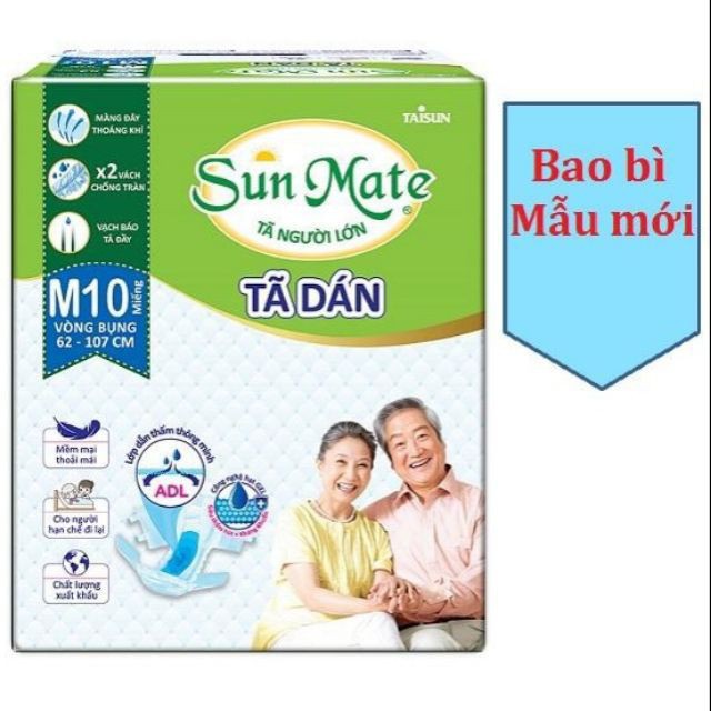 Tã Dán Người Lớn Mềm Mịn, Thoáng Khí, Thấm Hút Tốt Sunmate (Size M, M/L, XL)