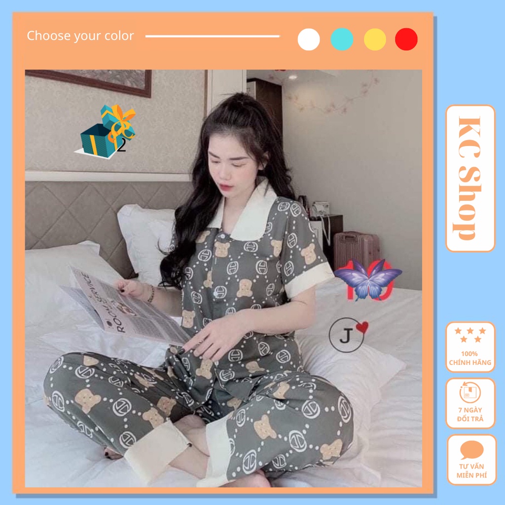 Bộ pijama cổ sen cộc tay cao cấp, đồ ngủ nữ ở nhà thoáng mát - KC Shop