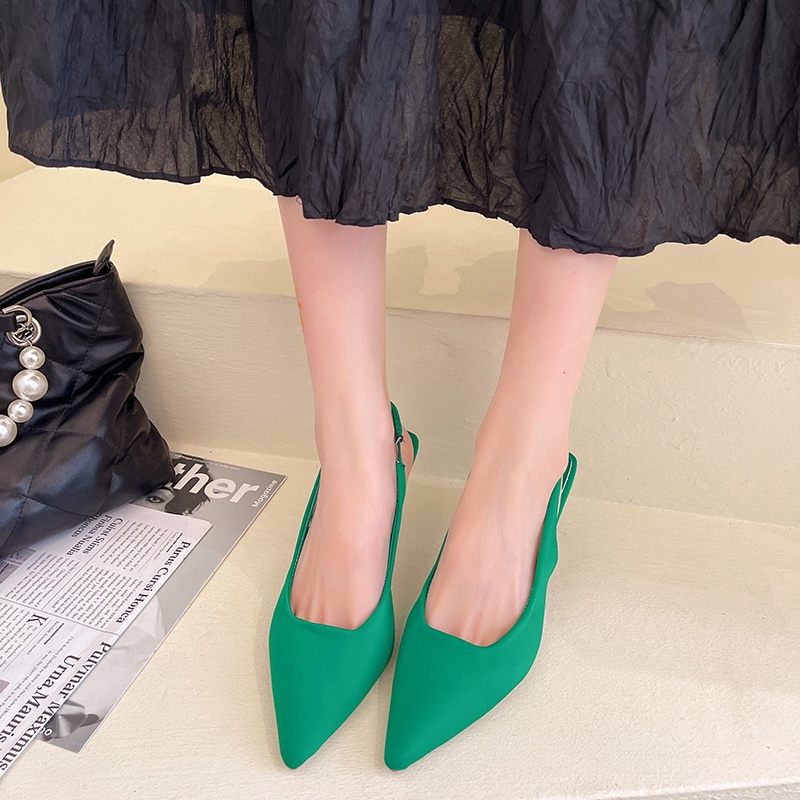 Giày Cao Gót Nữ Hở Ngón Màu Đen/Xanh Lá