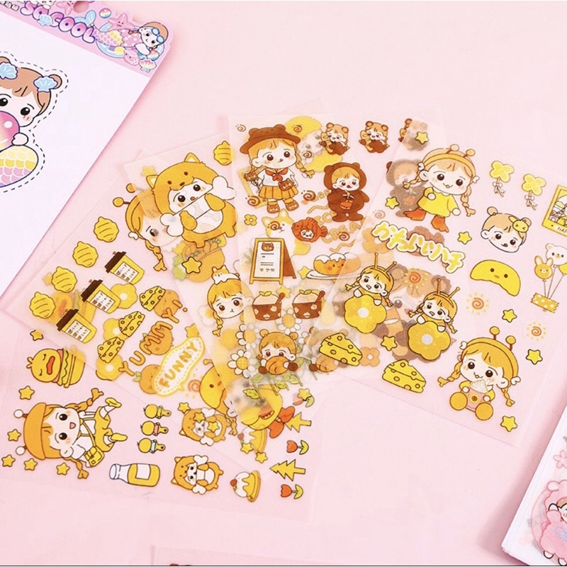 1 TẤM STICKER HÌNH DÁN CÓ NHŨ KIM TUYẾN, trang trí hình cute dễ thương, washi, bullet journal