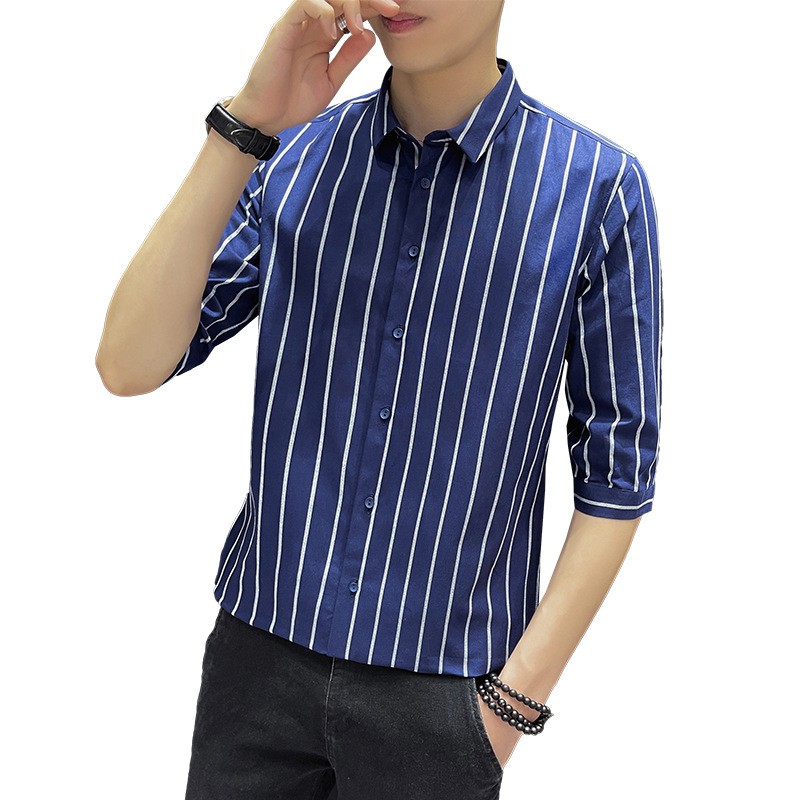 Áo Sơ Mi Nam Tay Ngắn Cổ Polo Họa Tiết Sọc Dọc Thời Trang Công Sở Size M-5Xl