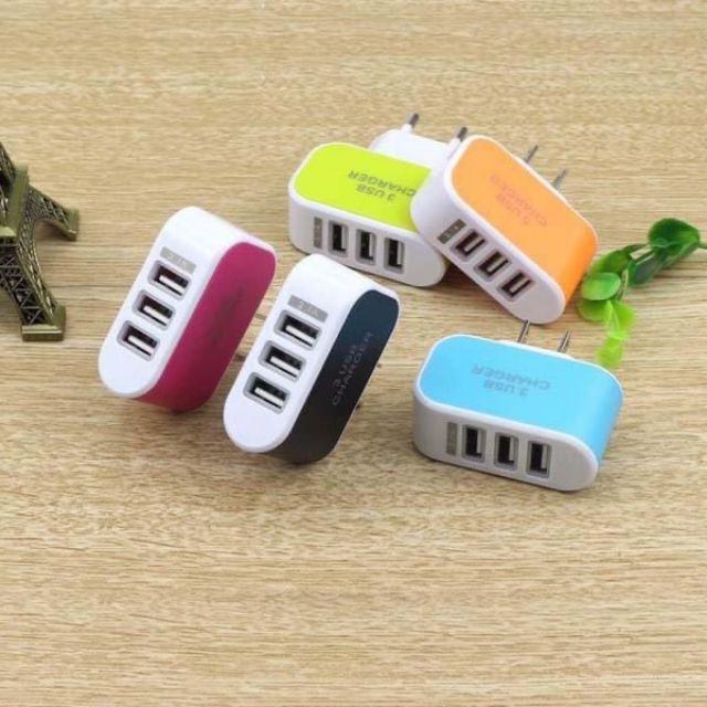 Cốc sạc 3 đầu usb nhùi màu