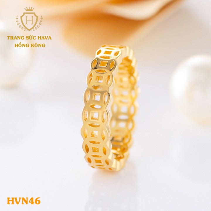 Nhẫn Titan Nữ, Nhẫn Kim Tiền Bản Thời Trang Cao Cấp Xi Mạ Vàng Non 24k - Trang Sức Hava Hong Kong - 