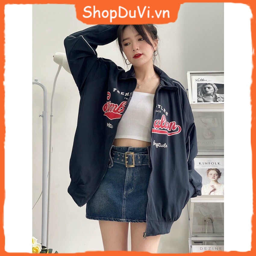 Áo Khoác Dù Không Có Mũ Tay Có Viền Trắng