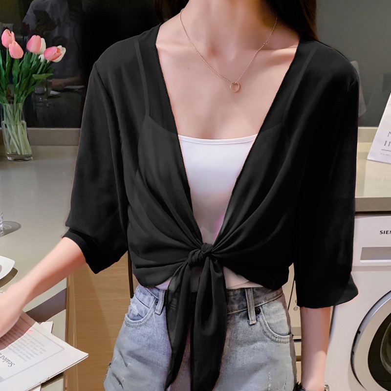 Áo khoác vải voan siêu mỏng dáng ngắn phong cách mùa hè